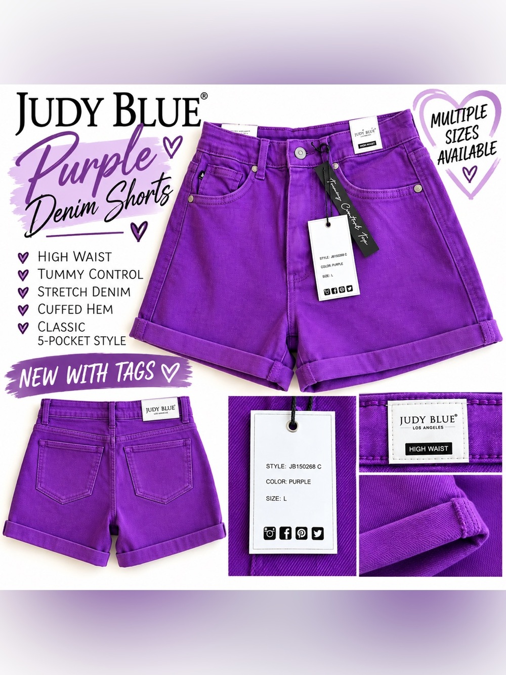 Judy Blue Vibrant Purple High Waist Denim Shorts